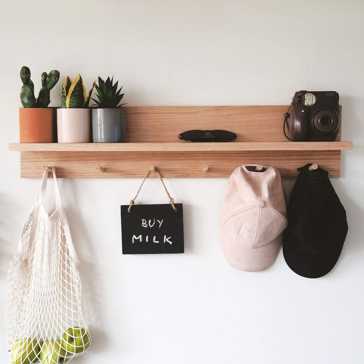Coat Rack Entryway Organiser Shelf (Oak) 80cm pegs
