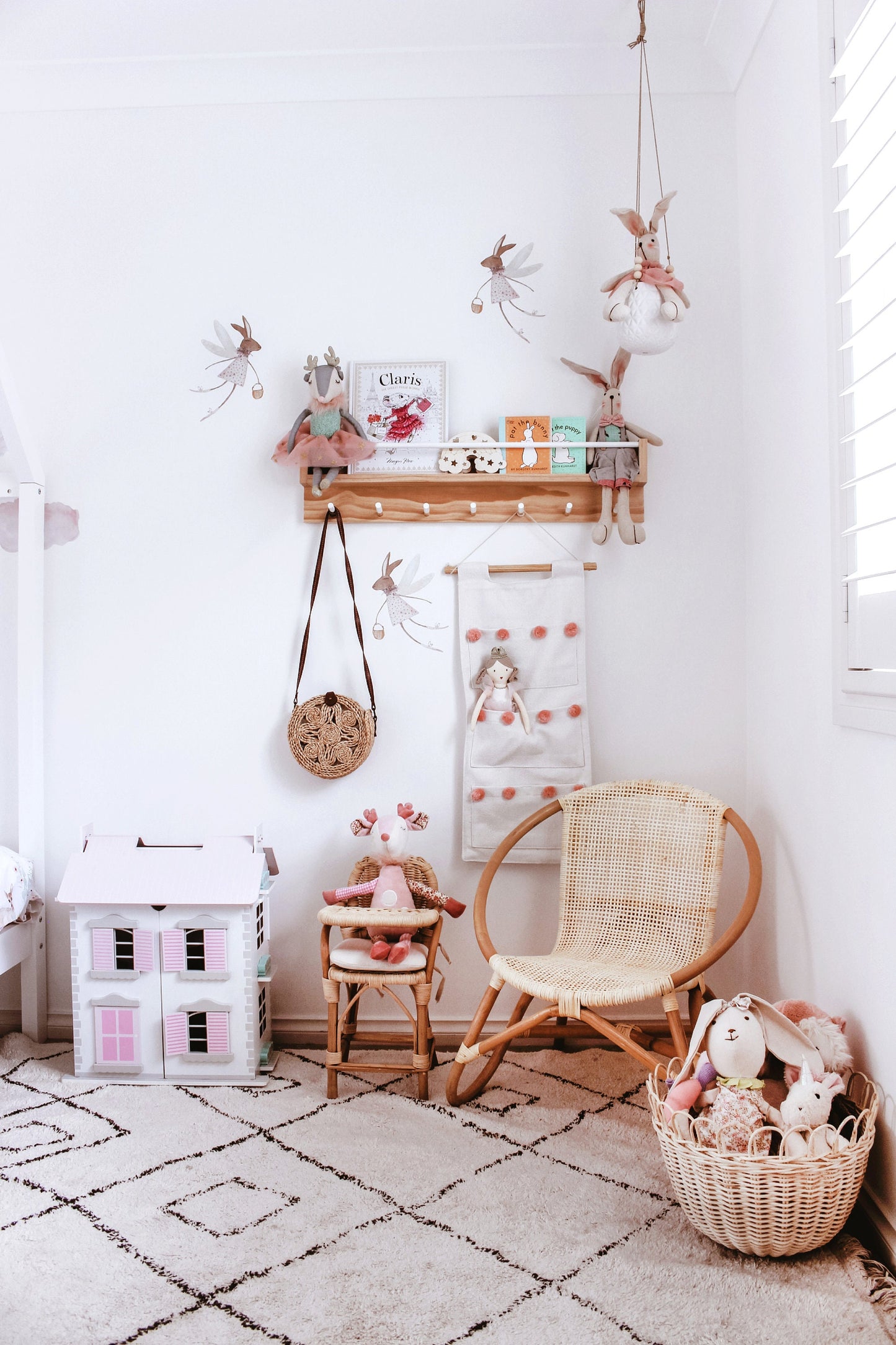 Kids bookshelf and coat rack combo - round peg across, pine wood, nursery book shelf, bookshelves, nursery bookshelf, bookshelf