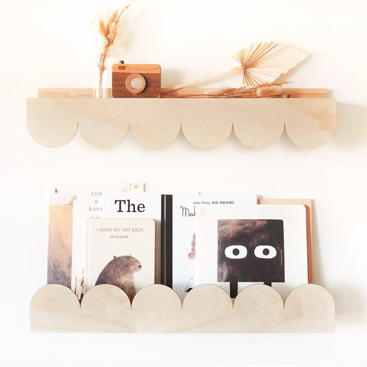 Kids bookshelf And Ledge Combo (Arch and Scallop) - Nursery Bookshelf, Wooden Bookshelf, Floating bookshelves, Picture Ledge, Nursery Decor