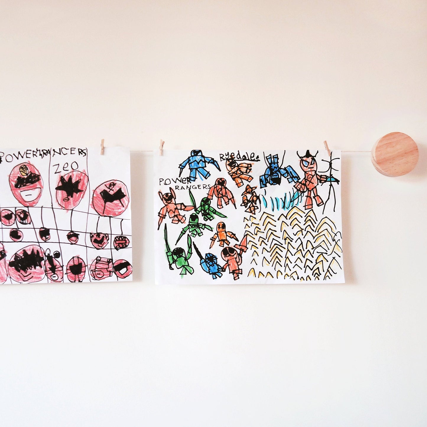Kids art display hangers (pine wood, 1 set only) - wooden art work hanger, Children's wall art hanger, Look what I made sign, screw on wall