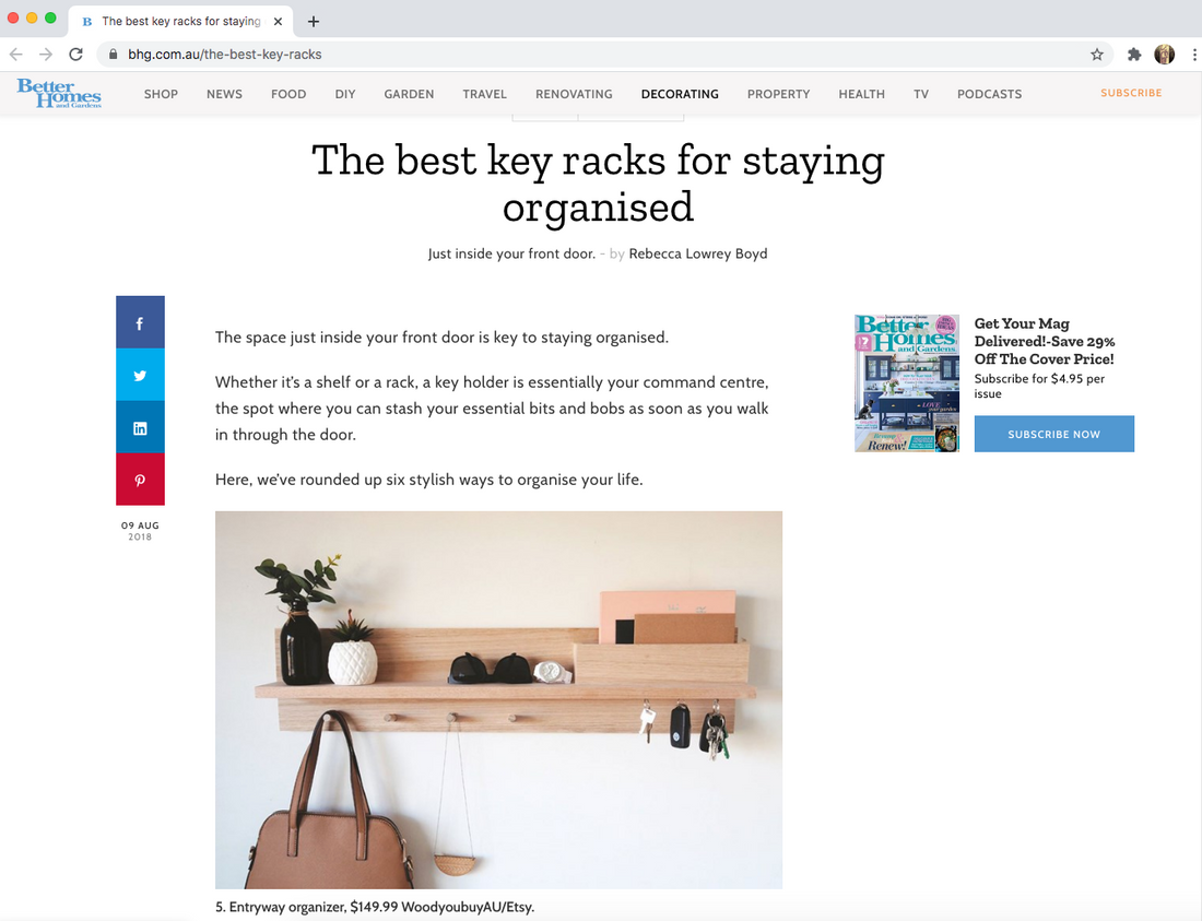 Our Entryway Organiser was featured at Better Homes and Gardens! - Woodyoubuy