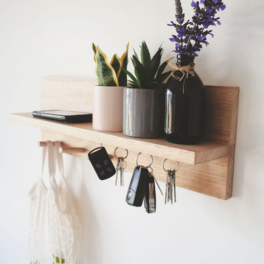 Modern shelf with Hooks - Coat rack - Entryway organiser - Wooden