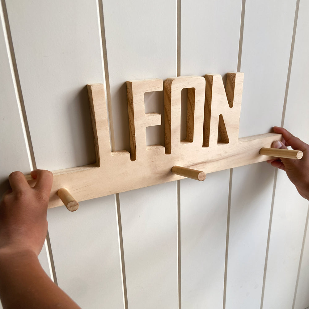 Personalised Wooden Coat Rack – Custom Kids Name Pegs