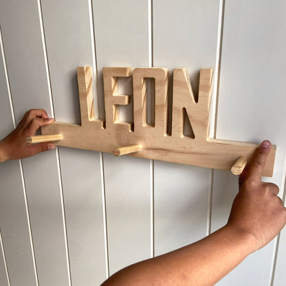 Personalised Wooden Coat Rack – Custom Kids Name Pegs