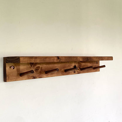 Rustic Coat Rack Entryway Organiser Shelf (Walnut Brown)