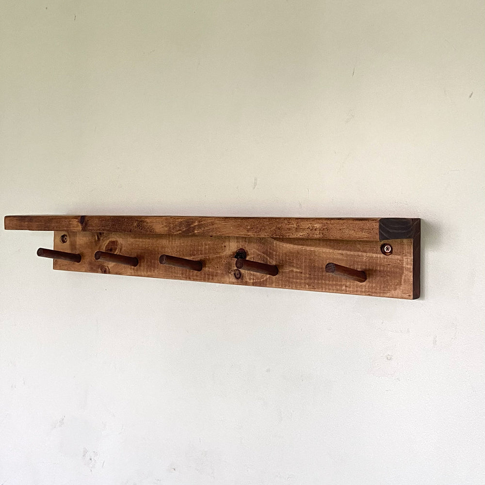 Rustic Coat Rack Entryway Organiser Shelf (Walnut Brown)