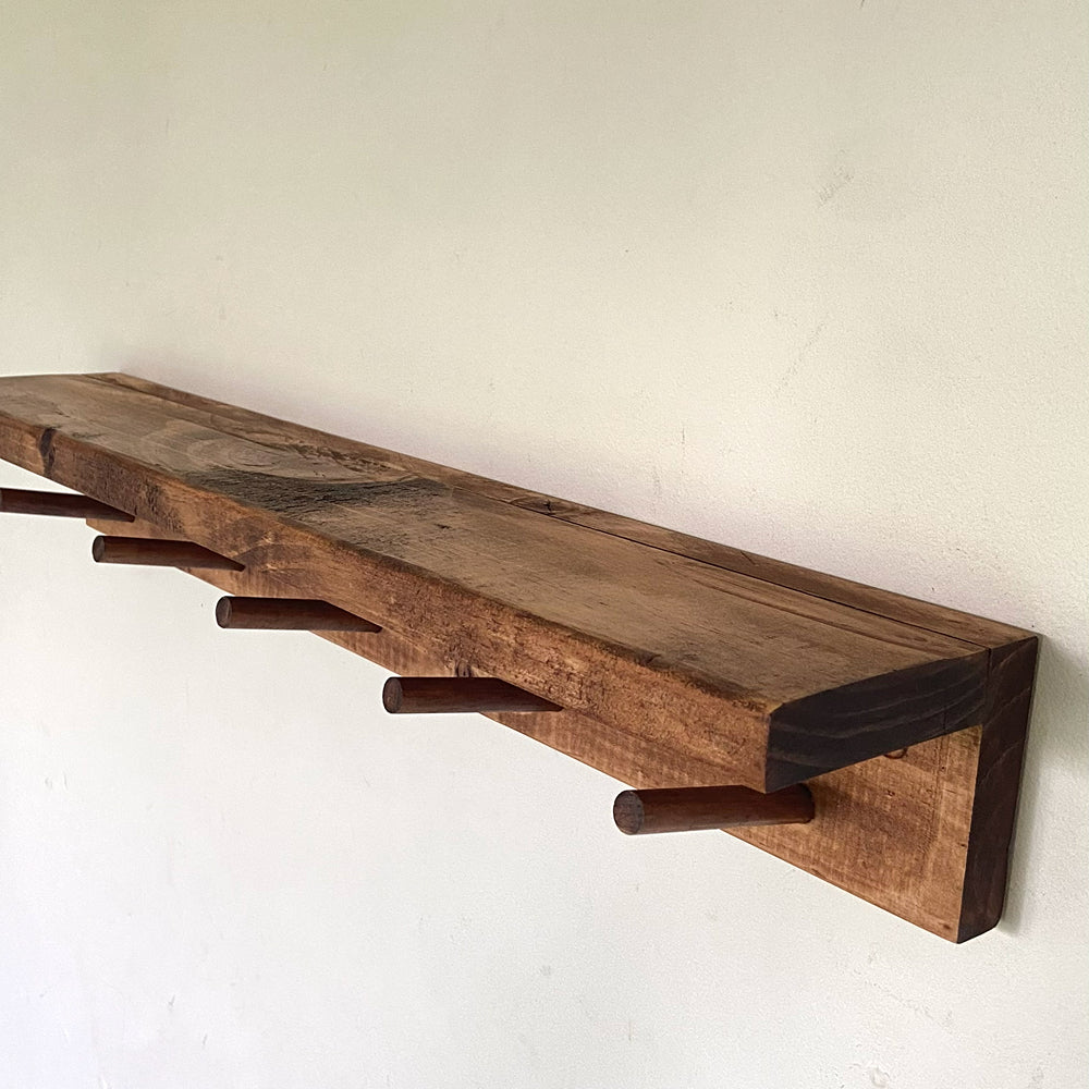 Rustic Coat Rack Entryway Organiser Shelf (Walnut Brown)