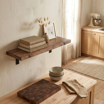 Rustic Pine Floating Shelf – Walnut Brown Chunky Timber Wall Ledge