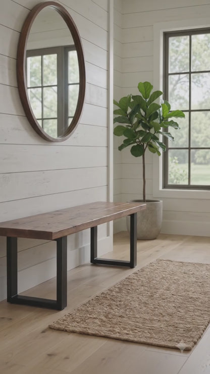 Rustic Wooden Entryway Bench with Black Metal Legs