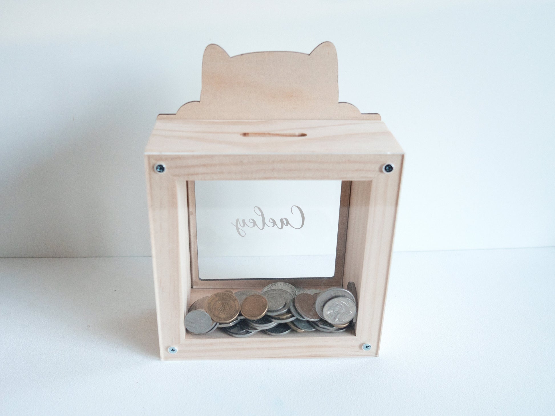 Personalised Wooden Money Box (Cat) - Coin Box, Kids Piggy Bank, Personalised Piggy Bank, Kids Gift Ideas, Wood Piggy Bank, Girls Wood Bank